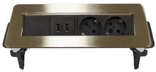 Розетка встраеваемая полуавтоматическая Mebax 47 2-м.+2xUSB 233х93мм серый металлик картинка